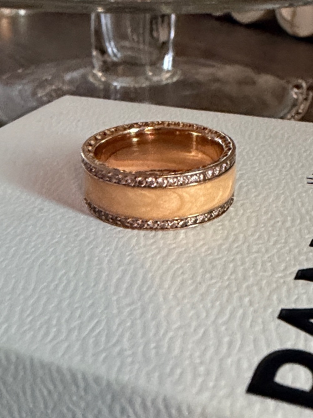 Pandora Gold-Tone Band Ring with Pavé Trim